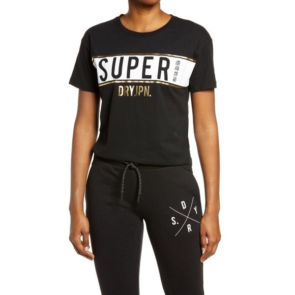SUPERDRY Sport Panel Graphic Tee - BLACK - Size 8 - Picture 1 of 2
